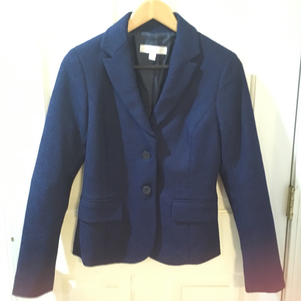 New York & Company Navy Lace Overlay Blazer